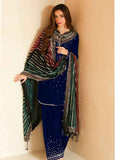 Embroidered Unstitched 3 Piece Velvet Suit D1681 Navy Blue-JV-VF-2037 - Party Wear