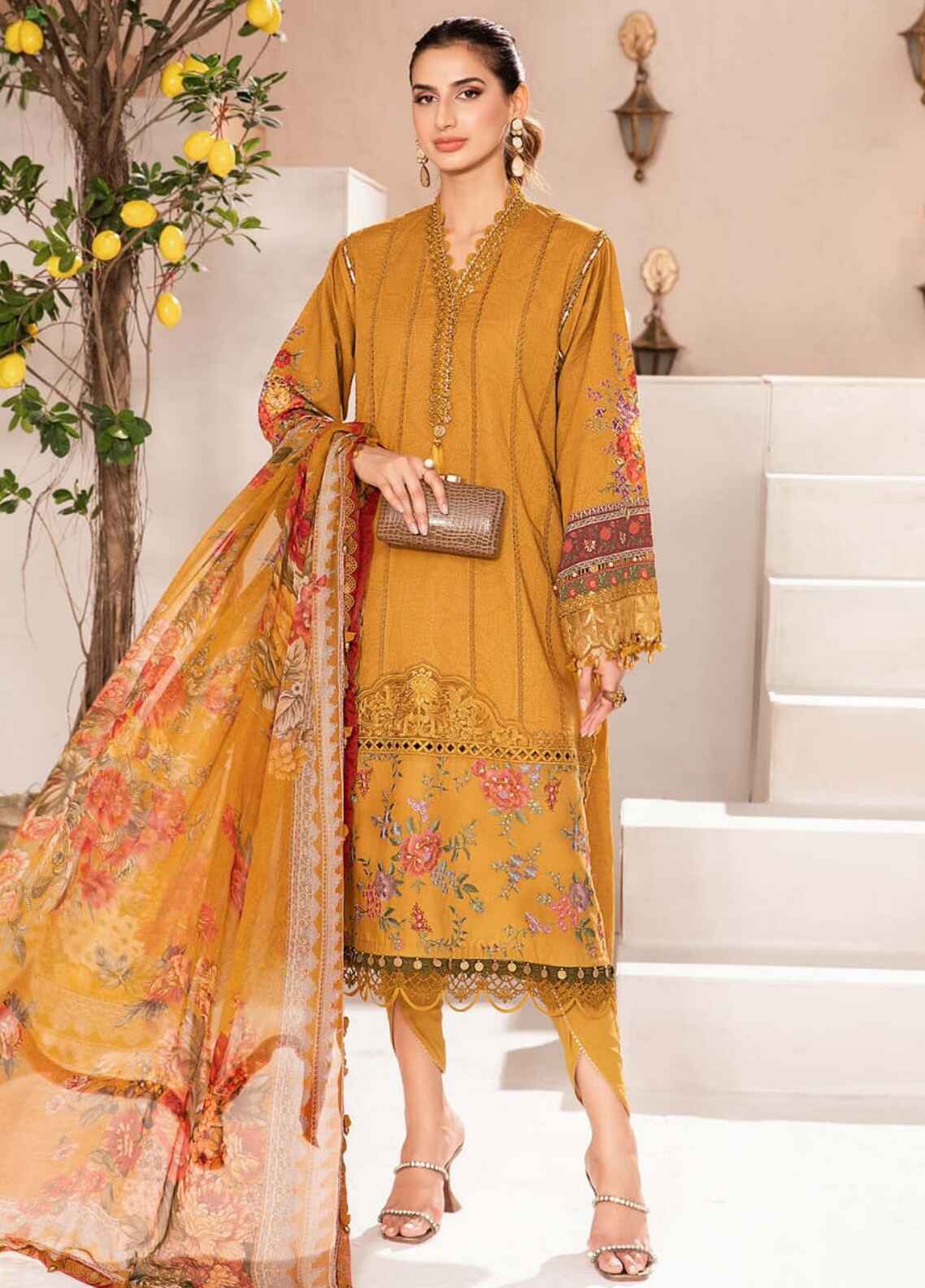 Embroidered Lawn 3 Piece Unstitched Suit D1580 MBL-MPT-2202-A-24 - Summer Collection