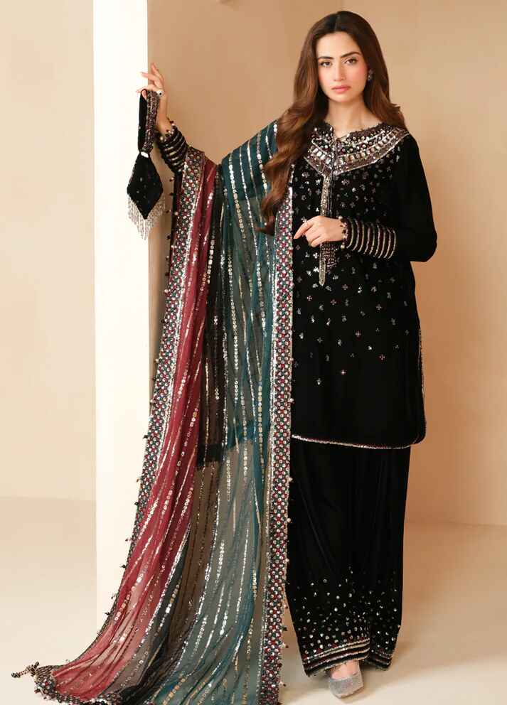 Embroidered Unstitched 3 Piece Velvet Suit D1639 JV-VF-2037 - Party Wear
