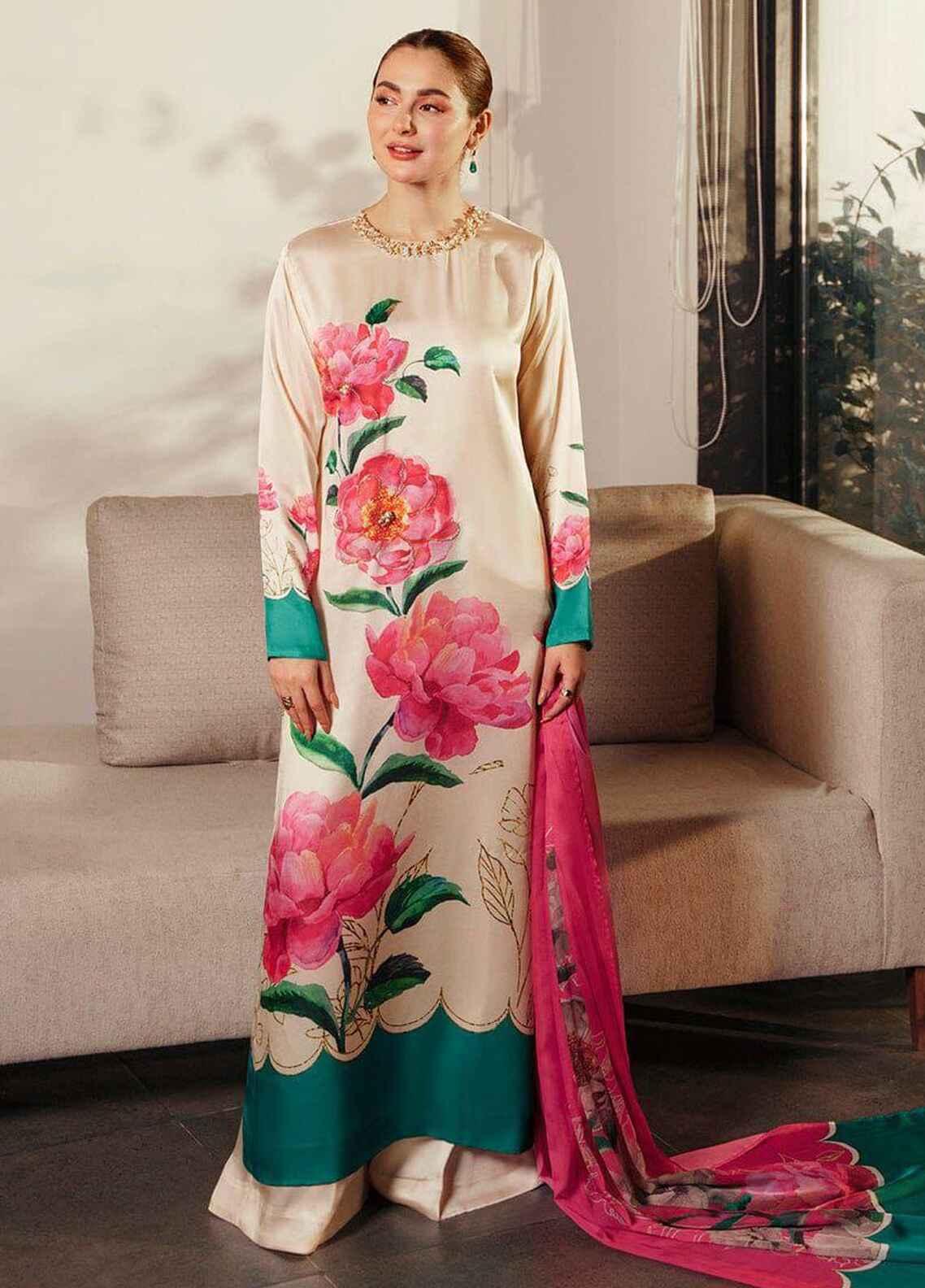 Embroidered Silk 3 Piece Unstitched Suit D1612 LL-Qilar Long-23 - Party Wear