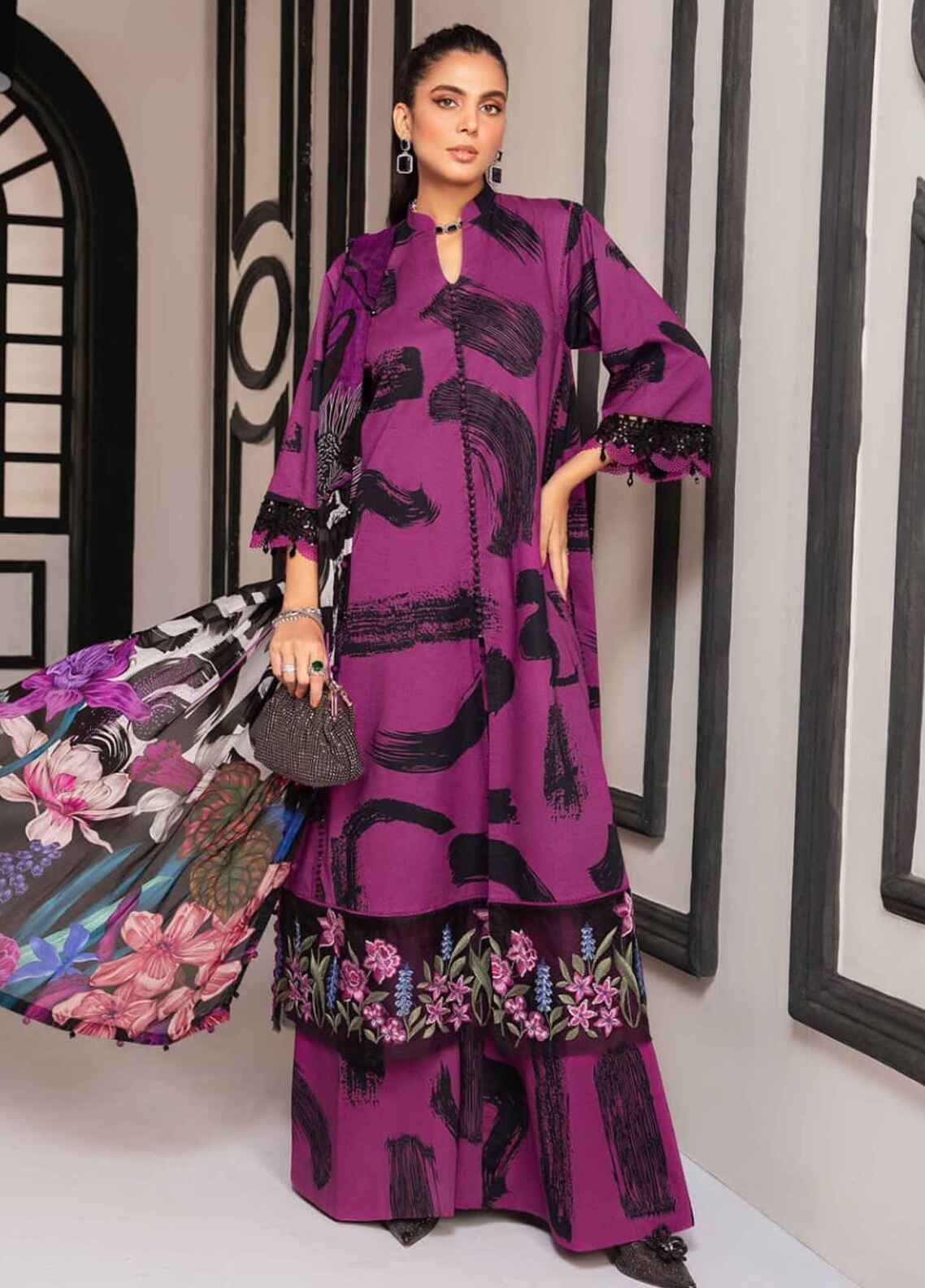 Embroidered Lawn 3 Piece Unstitched Suit D1573 MBL-MPT-2205-B-24- Summer Collection