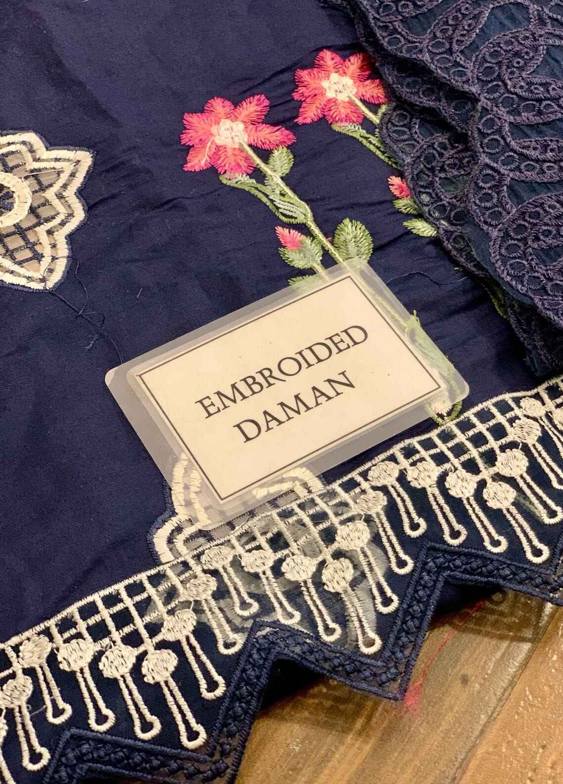 Embroidered Lawn 3 Piece Unstitched Suit D1725 CSSL-MIDNIGHT BLUE-24 - Summer Collection
