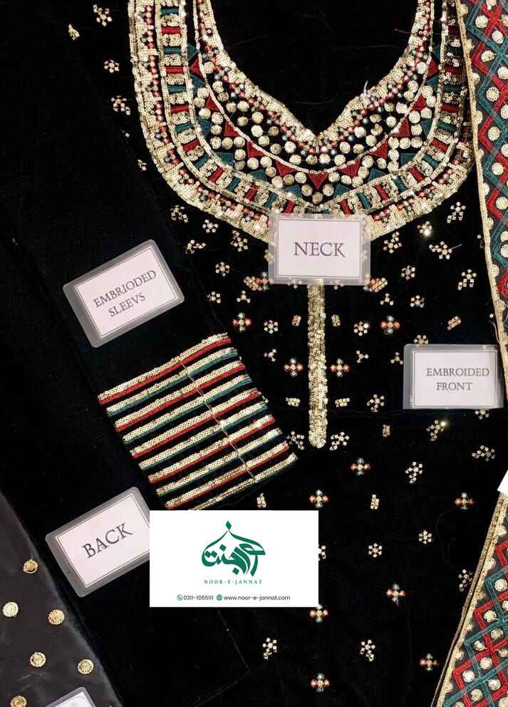 Embroidered Unstitched 3 Piece Velvet Suit D1639 JV-VF-2037 - Party Wear