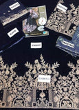Embroidered Velvet 3 Piece Unstitched Suit D1127-D701-18 -N.BLUE-formal Wear