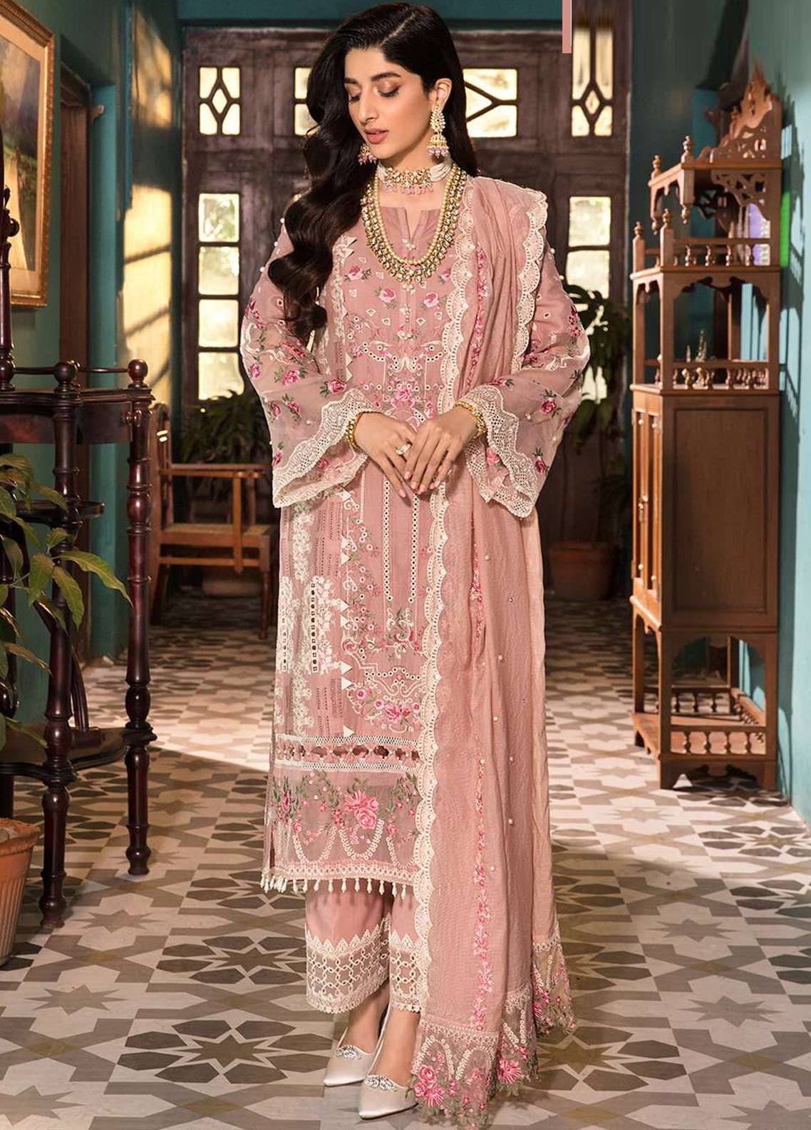 Luxury Embroidered Lawn Suit 3 Piece Unstitched  D1035-D03-A-MY-PINK-22-Summer Collection